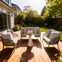 Aura 4-Seater Dark Grey Rattan Outdoor Sofa Set with White Coffee Table