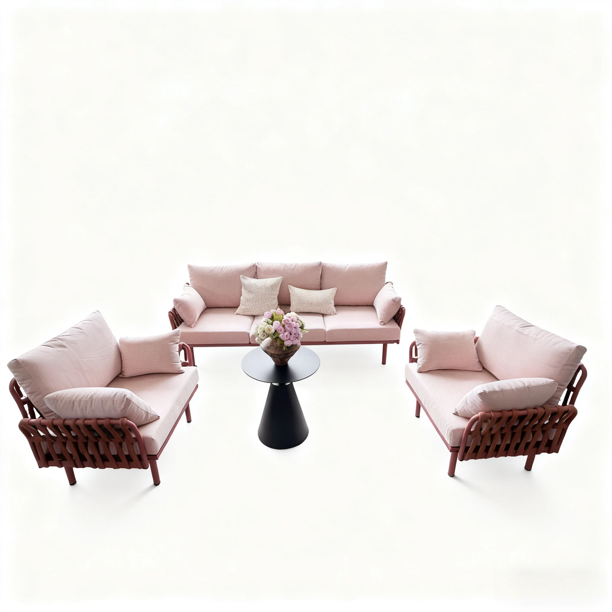 Bella Pink (3+1+1) Rattan Outdoor Lounge Set with Coffee Table