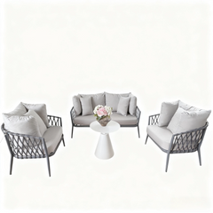 Aura 4-Seater Dark Grey Rattan Outdoor Sofa Set with White Coffee Table