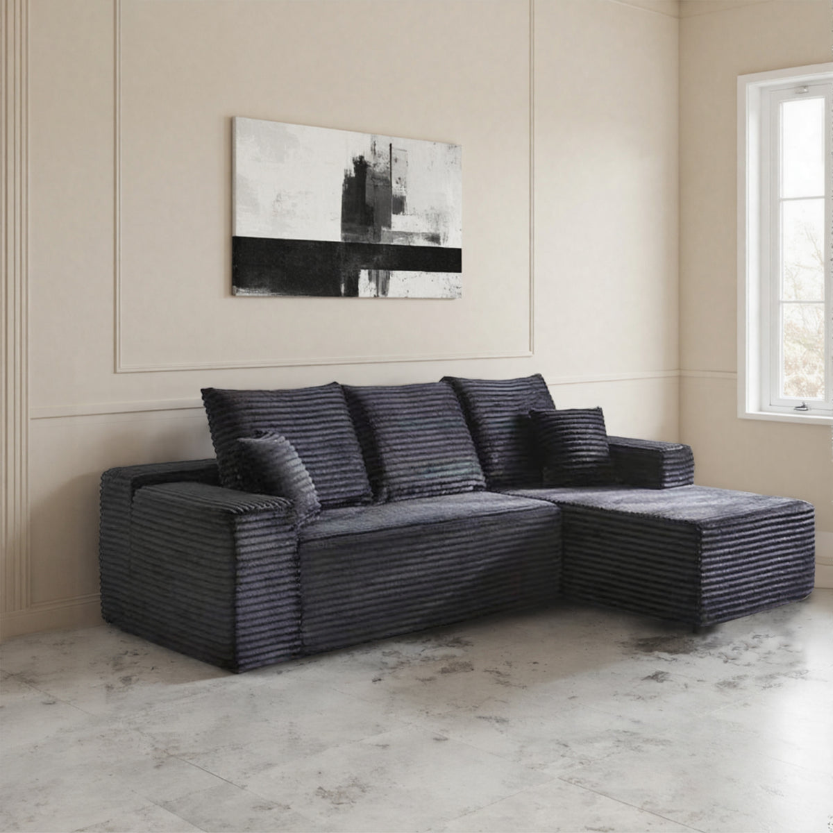 Cosmo L-Shape Sofa – 3 Seater with Teddy Fabric