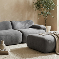 Laimu Curved Sofa – 3 Seater with Ottoman in Teddy Fabric
