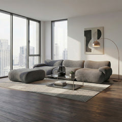Laimu Curved Sofa – 3 Seater with Ottoman in Teddy Fabric