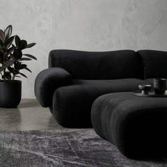 Laimu Curved Sofa – 3 Seater with Ottoman in Teddy Fabric