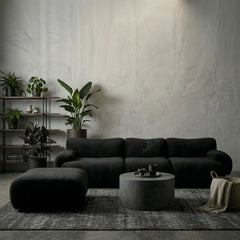 Laimu Curved Sofa – 3 Seater with Ottoman in Teddy Fabric